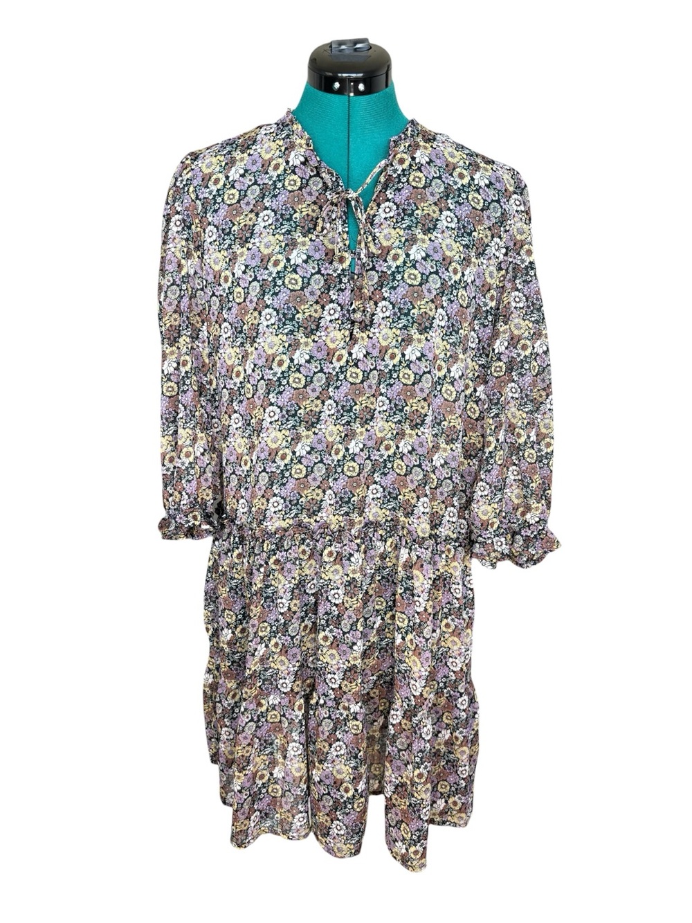 Rewind Floral Tiered Drop Waist Mini Dress 3/4 Sleeves